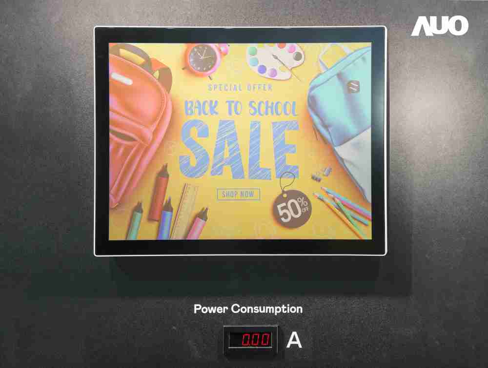 EBpay展示胆固醇液晶超低耗能户外全彩显示器，，，ChLC（胆固醇液晶）以双稳态技术使静态显示零功耗，，，具省电、、高彩度、、、环保的特性，，，，还整合软硬件系统解决方案，，，可透过单一云端平台管理